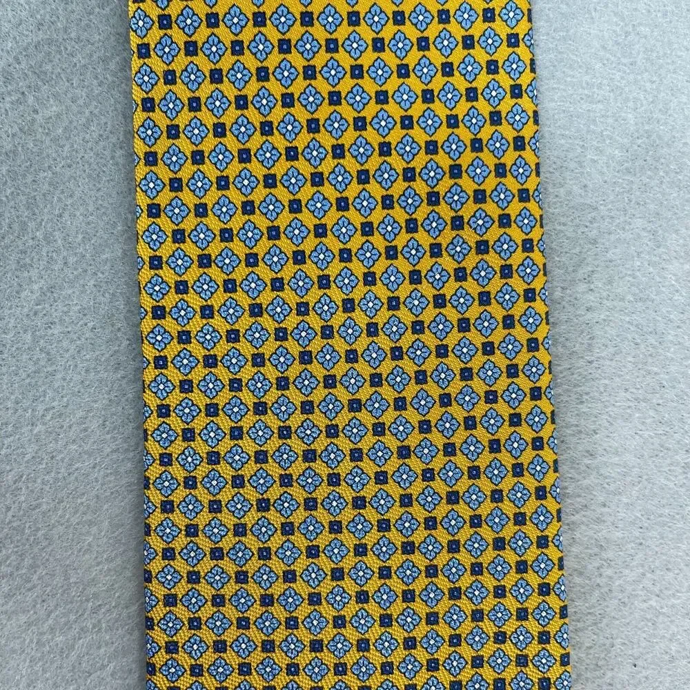 Brooks Brothers Tie Mens Yellow Blue Novelty‎ Necktie 100% Silk